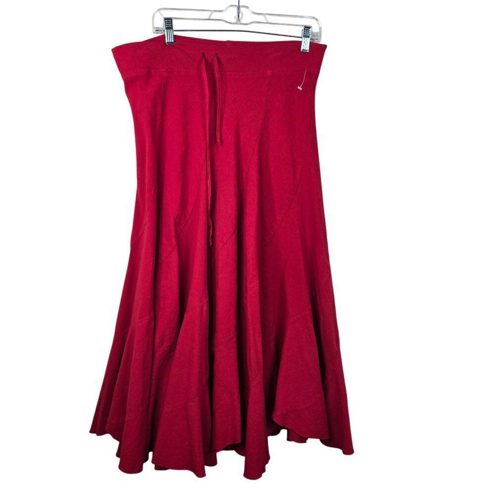 Vintage Sea Breeze Red Maxi Skirt Womens L Elastic Waist Flowy Boho Peasant